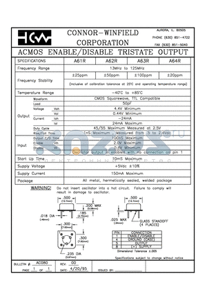 A62R datasheet - ACMOS ENABLE/DISABLE TRISTATE OUTPUT