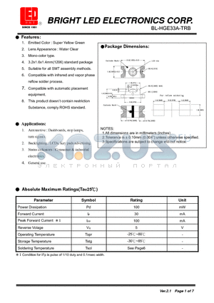 BL-HGE33A-TRB datasheet - Super Yellow Green Suitable for all SMT assembly methods.