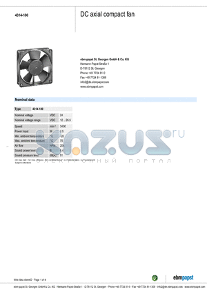 4314-180 datasheet - DC axial compact fan