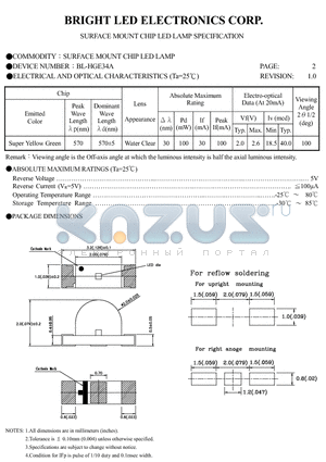 BL-HGE34A-TRB datasheet - SURFACE MOUNT CHIP LED LAMPS SPECIFICATION