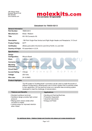 76650-0213 datasheet - .156 Pitch Single Row Vertical and Right Angle Header and Receptacle,10 Circuit