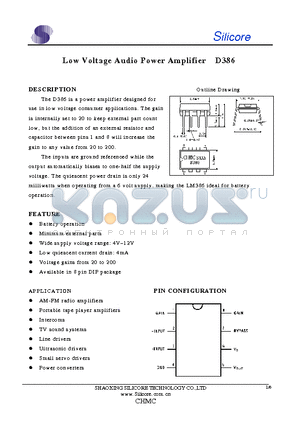 D386 datasheet - Low Voltage Audio Power Amplifier