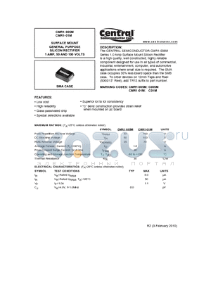 CMR1-01M datasheet - SURFACE MOUNT GENERAL PURPOSE SILICON RECTIFIER 1 AMP, 50 AND 100 VOLTS