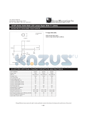 4318F1 datasheet - Solid State LED Lamps-Super Brite T-1 (3mm)