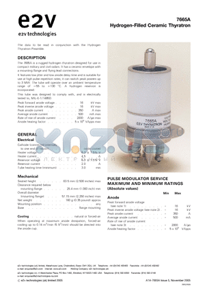 7665A datasheet - Hydrogen-Filled Ceramic Thyratron