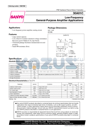 30A01C datasheet - Low-Frequency General-Purpose Amplifier Applications