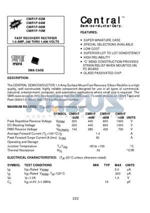 CMR1F-06M datasheet - FAST RECOVERY RECTIFIER 1.0 AMP, 200 THRU 1,000 VOLTS