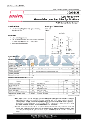 30A02CH datasheet - Low-Frequency General-Purpose Amplifier Applications
