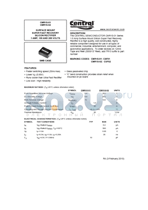 CMR1S-01 datasheet - SURFACE MOUNT SUPER FAST RECOVERY SILICON RECTIFIER 1 AMP