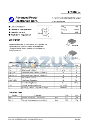 AP9916J datasheet - N-CHANNEL ENHANCEMENT MODE