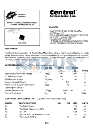 CMR1S-02 datasheet - SUPER FAST RECOVERY RECTIFIER 1.0 AMP, 100 AND 200 VOLTS