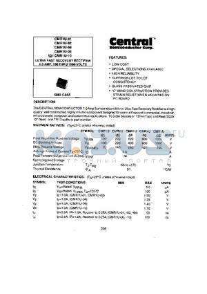 CMR1U-01 datasheet - ULTRA FAST RECOVERY RECTIFIER 1.0 AMP,100 THRU 1000 VOLTS