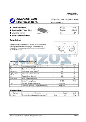 AP9926EO datasheet - Power MOSFETs from APEC provide the designer with the best combination of fast switching