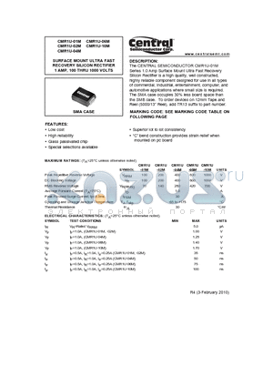 CMR1U-02M datasheet - SURFACE MOUNT ULTRA FAST RECOVERY SILICON RECTIFIER 1 AMP, 100 THRU 1000 VOLTS