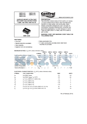 CMR1U-04 datasheet - SURFACE MOUNT ULTRA FAST RECOVERY SILICON RECTIFIER 1 AMP, 100 THRU 1000 VOLTS