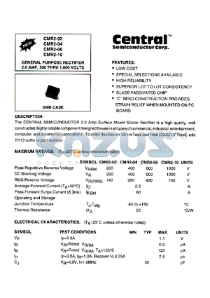 CMR2-02 datasheet - GENERAL PURPOSE RECTIFIER 2.0 AMP, 200 THUR 1,000 VOLTS