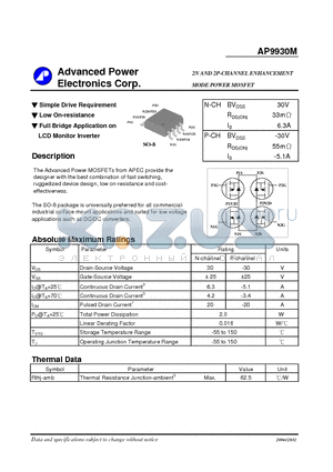 AP9930M datasheet - 2N AND 2P-CHANNEL ENHANCEMENT