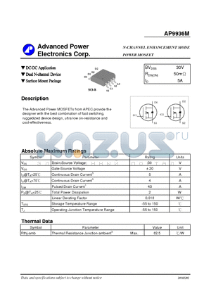 AP9936M datasheet - N CHANNEL ENHANCEMENT MODE POWER MOSFET