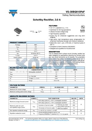 30BQ015PBF datasheet - Schottky Rectifier, 3.0 A