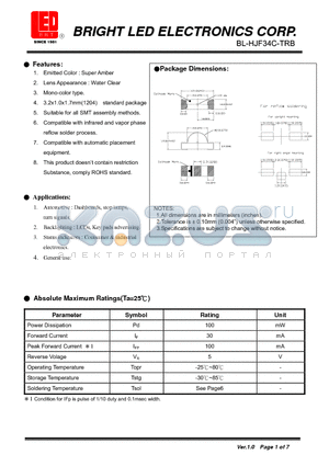 BL-HJF34C-TRB datasheet - LED Super Amber Suitable for all SMT assembly methods.
