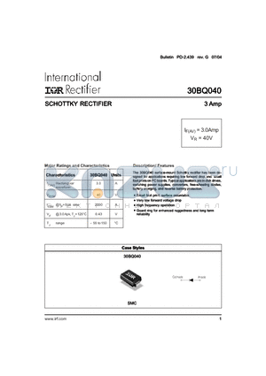 30BQ040 datasheet - SCHOTTKY RECTIFIER