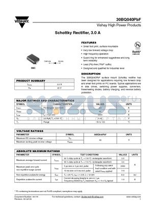 30BQ040 datasheet - Schottky Rectifier, 3.0 A