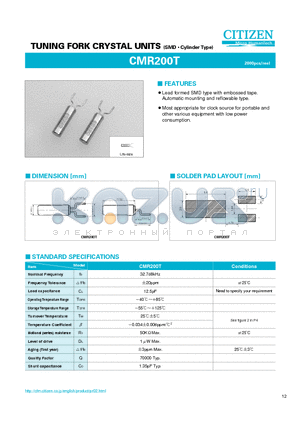 CMR200T datasheet - TUNING FORK CRYSTAL UNITS (SMD  Cylinder Type)