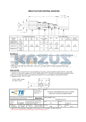 B-044-20-N datasheet - COAXIAL SOLDERSLEEVE DEVICE WITH PRE-INSTALLED STRANDED WIRE