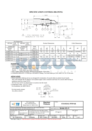 B-046-12-N datasheet - COAXIAL PINPAK