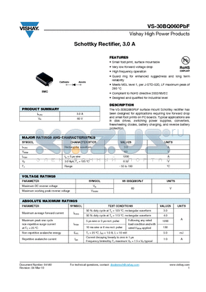 30BQ060PBF datasheet - Schottky Rectifier, 3.0 A