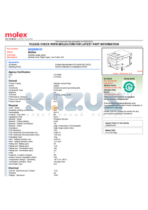 43202-6101 datasheet - Modular Jack, Right Angle, Low Profile, 6/6