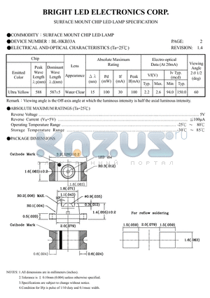 BL-HKB33A-TRB datasheet - SURFACE MOUNT CHIP LED LAMPS SPECIFICATION
