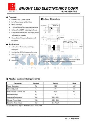 BL-HK836A-TRB datasheet - LED super Yellow Suitable for all SMT assembly methods.