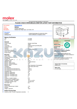 43202-8101 datasheet - Modular Jack, Right Angle, Low Profile, 8/10