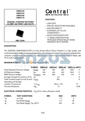 CMR3-04 datasheet - GENERAL PURPOSE RECTIFIER 3.0 AMP, 200 THRU 1,000 VOLTS