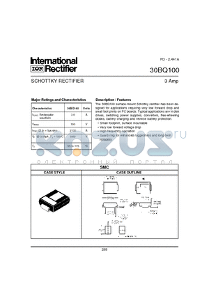 30BQ100 datasheet - SCHOTTKY RECTIFIER, 3Amp