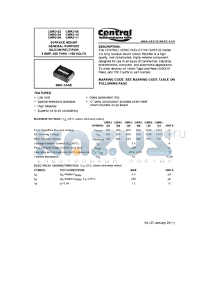 CMR3-06 datasheet - SURFACE MOUNT GENERAL PURPOSE SILICON RECTIFIER 3 AMP, 200 THRU 1100 VOLTS