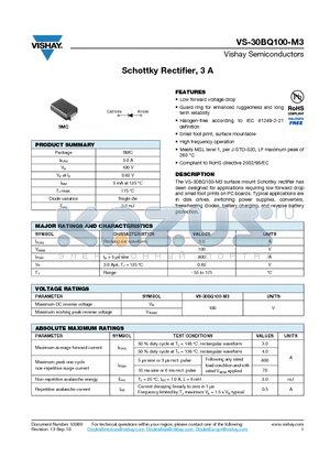 30BQ100-M3 datasheet - Schottky Rectifier, 3 A