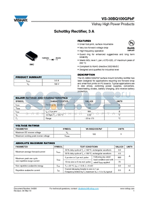 30BQ100GPBF datasheet - Schottky Rectifier, 3 A