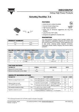 30BQ100GTR datasheet - Schottky Rectifier, 3 A