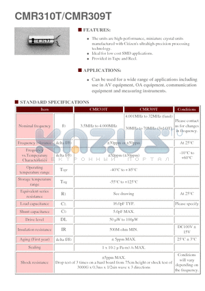 CMR309T datasheet - high-performance, miniature crystal units