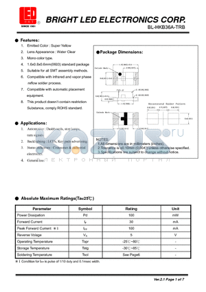 BL-HKB36A-TRB datasheet - Super Yellow Suitable for all SMT assembly methods.