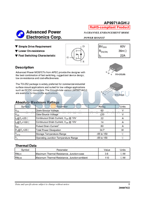 AP9971AGH datasheet - N-CHANNEL ENHANCEMENT MODE POWER MOSFET