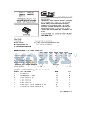 CMR3U-01 datasheet - SURFACE MOUNT ULTRA FAST RECOVERY SILICON RECTIFIER 3 AMP