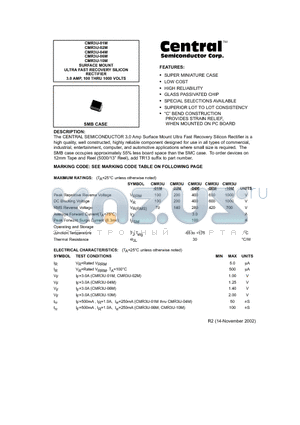 CMR3U-01M datasheet - SURFACE MOUNT ULTRA FAST RECOVERY SILICON RECTIFIER 3.0 AMP, 100 THRU 1000 VOLTS