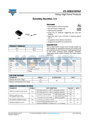 30BQ100TRPBF datasheet - Schottky Rectifier, 3 A