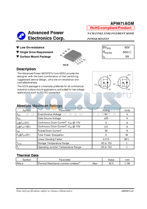 AP9971AGM datasheet - N-CHANNEL ENHANCEMENT MODE POWER MOSFET