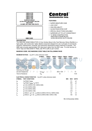 CMR3U-02M datasheet - SURFACE MOUNT ULTRA FAST RECOVERY SILICON RECTIFIER 3.0 AMP, 100 THRU 1000 VOLTS