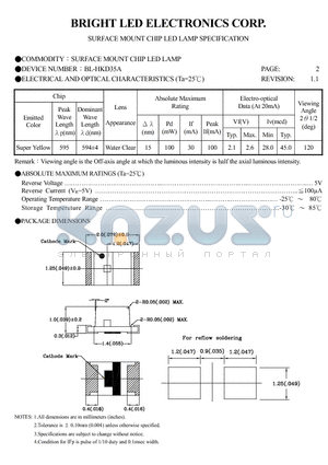 BL-HKD35A-TRB datasheet - SURFACE MOUNT CHIP LED LAMPS SPECIFICATION