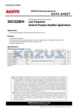 30C02MH datasheet - Low-Frequency General-Purpose Amplifi er Applications